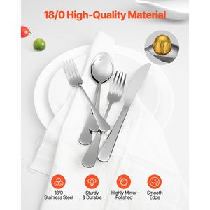 Set di posate da 30 pezzi in acciaio inossidabile per alimenti, utensili con finitura a specchio, lavabili in lavastoviglie, con rivestimento PVD - Product Image 3