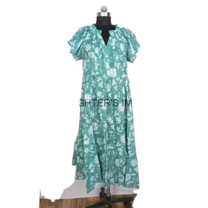 Indian floral Printed Cotton Dress Hand Block Printed Dress Indian Tunics Handmade Printed Dress Cotton Long Gown