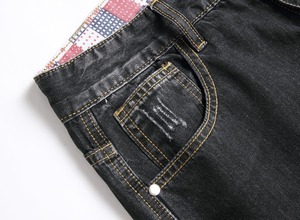 Shorts en jean respirant brodés bleu clair RNSHANGER, style streetwear, vintage pour homme, grande taille 48 - Product Image 4