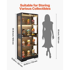 Vetrina Illuminata Alta 65 Pollici con 4 Ripiani, Porte in Vetro, Luci LED a 3 Colori, Espositore e Armadio per Stoviglie - Product Image 3