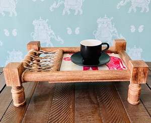 Plateau en bois Khatiya, style mini-charpai, fait main, écologique, pour servir des collations de mariage, des fruits secs, du thé lors de Diwali - Product Image 5