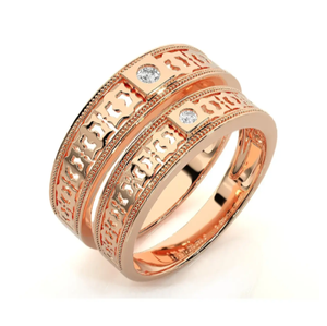 925 Sterling Silver Rose Gold Plated Pattern Couple Rings - Product Image 2
