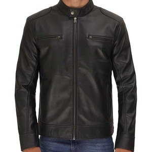 Fashionable Trend High-quality Slim-fit <b>Zip</b> <b>up</b> 100% Leather <b>Jacket</b> Attractive Black Ivory Full-grain Leather <b>Jacket</b> for Men - Product Image 3