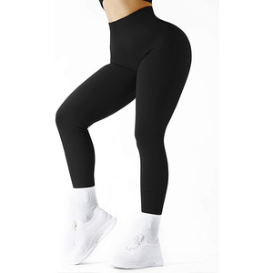 Women Ribbed Seamless Leggings High Waisted Workout Gym Yoga <b>Pants</b> - Product Image 1