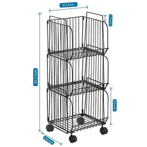 3 Layer Fruit <b>Storage</b> Basket With Movable Wheels For Kitchen Organization <b>Vegetable</b> <b>Storage</b> And Restaurants Use From India - Product Image 3