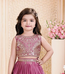 Girls Designer Lehenga Choli Set with Heavy Embroidery – Kids Party Wear Crop <b>Top</b> & Flared Skirt | Wedding & <b>Festive</b> - Product Image 2