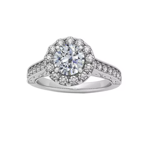 Anillo de Compromiso con Halo de Diamantes Redondos Reales de 1.00 TCW para Mujer |   Anillo de Promesa de Boda Clásico de Oro Blanco de 14K, Joyería Fina, Regalo - Product Image 3