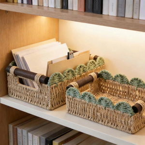 Set of 2 seagrass rectangle scalloped serving tray made in Vietnam with wholesale price - Product Image 2