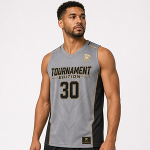 Camiseta de Baloncesto TALON Edición Torneo para Hombre, Cuello en V, Gris y Negro, Sublimada, Absorbe la Humedad, 100% Poliéster - Product Image 1