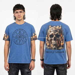 T-shirt Homme Gris Ardoise Personnalisé Haute Qualité 500 GSM, Motif Crâne Gothique 'Eternal Sacrifice', Effet Délavé Vintage, Coupe Oversize, Fabrication Usine - Product Image 3