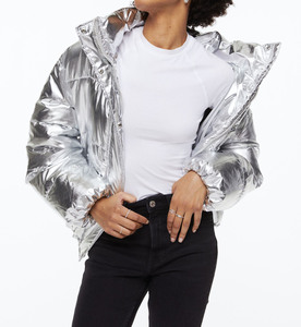Custom Logo Hot Sale Solid Color shinny Bubble Zipper Long Sleeves <b>Winter</b> <b>Quilted</b> Cotton Embroidery Jacket - Product Image 1