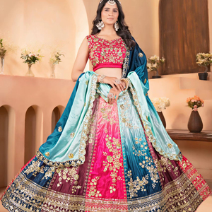 Nuevo Lehenga Choli de Diseñador para Mujer, Tradicional para Bodas, Fiestas y Diwali, con Material de Chinon, Adorno de Mariposas y Bordado con Lentejuelas - Product Image 1
