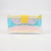 Étui à crayons holographique de style coréen, pochette à stylos en PVC 3D, esthétique Y2K, transparente, irisée, trousse de papeterie, trousse à cosmétiques