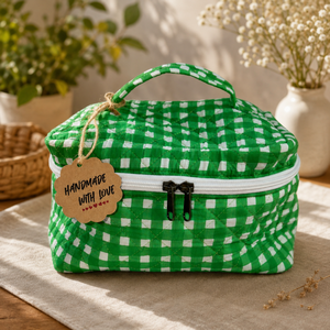 Quilted Striped Water Resistant Hanging Cosmetic Bag Zipper <b>Makeup</b> <b>Case</b> Portable for Organizer Travel Pouch Soft Handle - Product Image 4