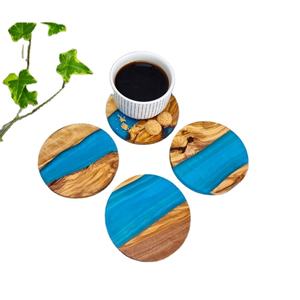 Posavasos de madera de acacia redondo azul resina epoxi increíble posavasos elegantes juego de posavasos para Bar cocina hogar - Product Image 1