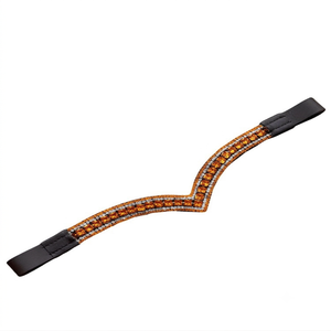 Nouveauté : Bandeau frontal pour cheval en cuir anglais noir, orné de cristaux verts, strass et chaîne de diamants en forme de V, disponible en toutes tailles cob. - Product Image 3