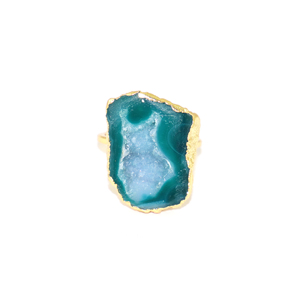 Luxury Fashion Natural Purple Geode Druzy Single Stone Classic <b>Ring</b> 18K Gold Plated Wholesale Brass Jewelry For Women Girls - Product Image 1
