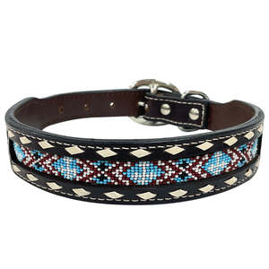 Collier pour chien en cuir véritable fait main, style western, orné de perles et de strass, à prix de gros - Product Image 1