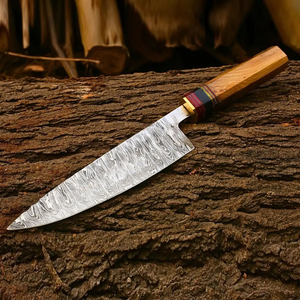Couteau de chef en acier Damas, manche en bois, forgé à la main, style japonais, finition satinée, couteau de cuisine ultra-affûté - Product Image 6