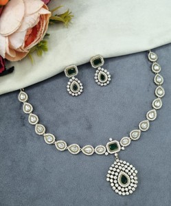 Radiant And Pear Cut Stone Kundan Necklace <b>Set</b> With Matching Earrings Antique Gold Plated Ethnic Wear <b>Jewellery</b> <b>Set</b> Manufacturer - Product Image 2