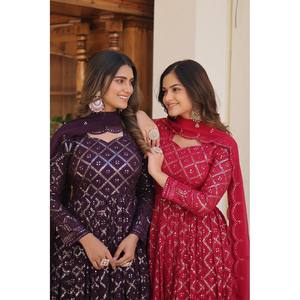 Livewear Designer Women's Purple Gown and Dupatta Set with <b>Sequins</b> Embroidery - Product Image 5