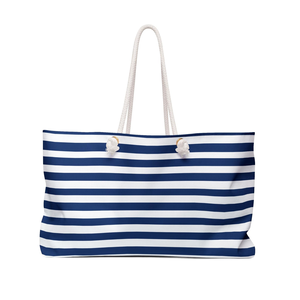 Bolsa de Viaje Azul Marino con Rayas Blancas, Bolsa de Fin de Semana, Bolsa de Playa, Bolsa de Gimnasio, Equipaje de Mano, Bolsa de Viaje - Product Image 1