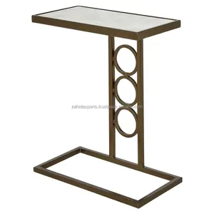 Mesa de Centro Moderna de Diseño de Lujo con Superficie de Madera y Acabado Dorado, Mueble Portátil para Sala de Estar - Product Image 2