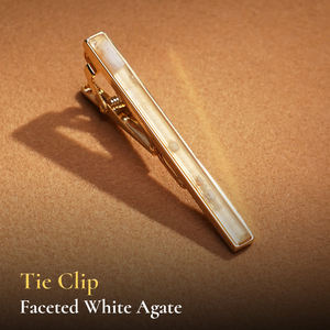 Pince à cravate pour homme en agate blanche facettée plaquée or 18 carats - Pierre précieuse Feng Shui « Clarté Cristalline » |   KCVDATRG003 |   Tinh Vu Vietnam - Product Image 2