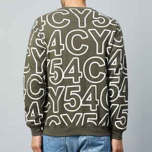 Sudadera de cuello redondo verde oliva para hombre con estampado de letras blancas y naranjas, corte regular, estilo casual, para otoño. - Product Image 3