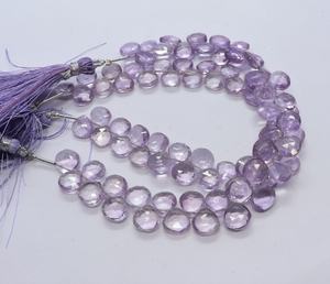 Perles d'améthyste rose naturelle facettées en forme de cœur 7-8 mm, perles d'améthyste en forme de cœur, perles d'améthyste pour la fabrication de bijoux, 8 pouces - Product Image 1