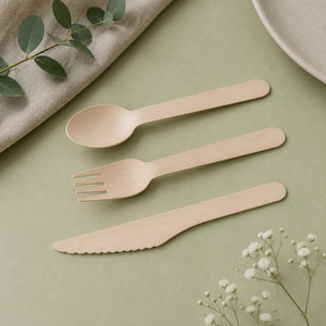 Ensemble de couverts jetables en bois EcoRev ECO71, couteau, fourchette, cuillère, écologiques, biodégradables, recyclables, adaptés aux aliments, pour les voyages - Product Image 5