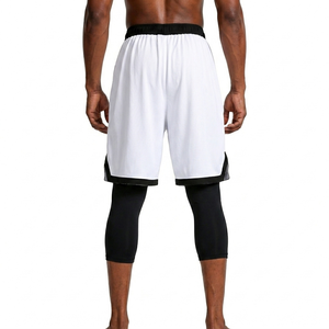 Shorts de basket-ball personnalisés pour hommes, blancs avec rayures noires, séchage rapide, respirants, vêtements de sport, shorts d'entraînement, athlétiques. - Product Image 2