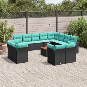 Juego de sofás para patio de 13 piezas con cojines negros, muebles de jardín de ratán sintético - Product Image 1