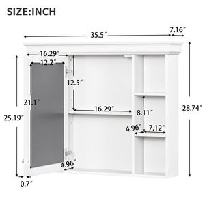 Modern 35 X 28 <b>White</b> Wall Mounted Bathroom <b>Storage</b> <b>Cabinet</b> with Mirror Door Medicine <b>Cabinet</b> Bathroom Shelves - Product Image 6