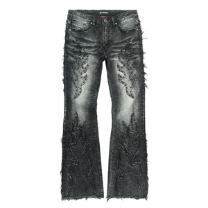 Pantalones Vaqueros Desgastados para Hombre, Cintura Media, Cierre de Botones, Estilo Urbano, Denim Lavado a la Piedra, Unisex - Product Image 2