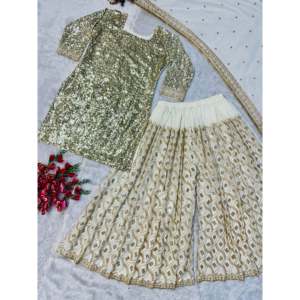 Ensemble haut, pantalon palazzo et dupatta pour femme, magnifique pour les fêtes, avec broderies - Product Image 2