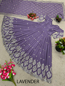 Readymade Indian Long Gown Dupatta Set Sky Blue Pakistan Dress <b>Flared</b> <b>Sequin</b> Embroidered Faux Georgette High-quality Party - Product Image 4