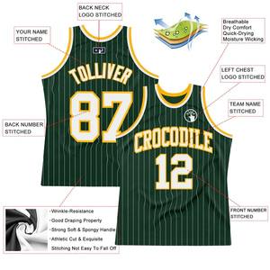 Camiseta de Baloncesto Personalizada Verde Cazador con Rayas Blancas y Doradas, Auténtica, con Impresión Digital Profesional, Uniforme Deportivo para Equipo - Product Image 2