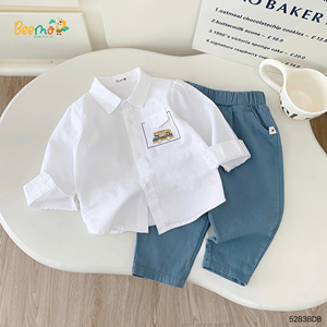 ชุดเด็กผู้ชาย OEM ODM สำหรับฤดูใบไม้ร่วงและฤดูหนาว เสื้อสีขาวและกางเกงสีน้ำเงิน ชุดสองชิ้น แฟชั่นเด็ก เสื้อผ้าเด็กวัยหัดเดิน - Product Image 3