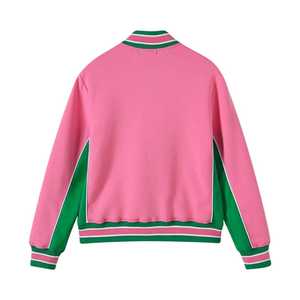 Chaqueta de Calentamiento AKA Air Tech Fleece Rosa Verde para Mujer, Bordado Chenille con Letras Griegas, Calidad Premium, Cierre de Cremallera, Corte Atlético - Product Image 2