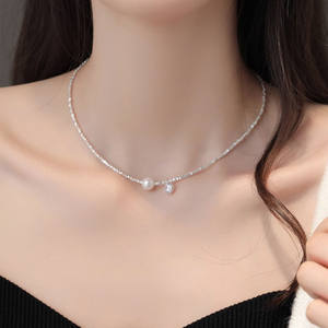 Collier luxueux pour femme en perles d'eau douce argentées cassées, sensation haut de gamme avec zircon et chaîne de clavicule, cadeau - Product Image 4