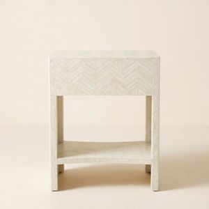 New Arrival White Chevron Stripe Bone Inlay Side <b>Table</b> with 1 Drawers Handmade Bedside <b>Table</b> Living Room <b>End</b> <b>Table</b> - Product Image 2