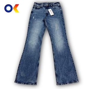 Nuevos pantalones vaqueros ajustados Bootcut para mujer, pantalones vaqueros azules lavados vintage con cintura alta - Product Image 2