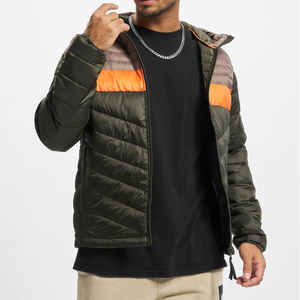 Men's Hooded Puffer <b>Jacket</b> Color Blocking Windproof Polyester Winter Casual <b>Slim</b> <b>Fit</b> Zipper Closure - Product Image 2