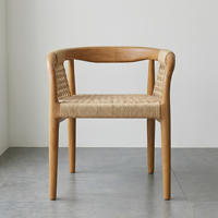 Chaise de salle à manger en teck naturel Japandi, fauteuil rond moderne, chaise de salon pour hôtel, restaurant, café avec dossier en corde tressée