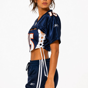 Maillot de football américain court à lacets pour femme, personnalisable avec numéro en maille, style streetwear, haut de sport, production OEM sur mesure - Product Image 4
