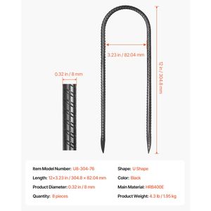 Picchetti per tenda a U in acciaio zincato per impieghi gravosi da 12 pollici, con punta a scalpello, diametro 0,32, resistenti alla ruggine, per ancoraggio a terra - Product Image 5