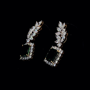 Green gemstone <b>dangle</b> <b>earrings</b> accented with marquise and round lab grown diamonds crafted in <b>silver</b> for refined womens fashion - Product Image 5