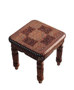 Table d'appoint/table basse/table d'angle/table d'extérieur en bois sculpté avec motifs en laiton/table de salon - Product Image 3