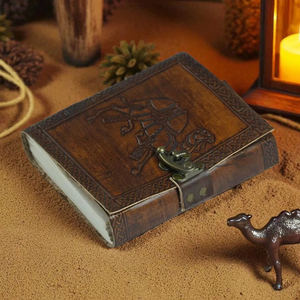 Camel Embossed <b>Leather</b> Journal – Handmade Refillable Vintage Travel <b>Diary</b> - Product Image 1